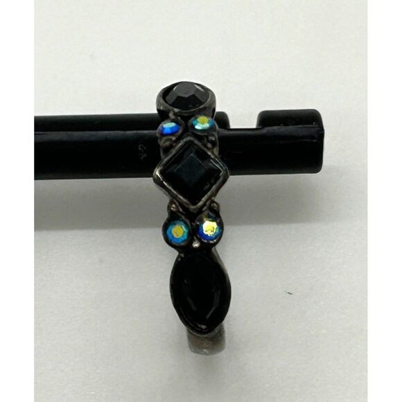 Black Glass Necklace Set Blue Aurora Borealis Crystals Earrings Bracelet Gothic - Picture 11 of 13